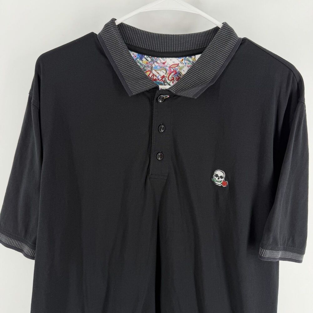 Robert Graham Short Sleeve Polo Shirt Men’s XL Black Skull Rose Skeleton - Picture 4 of 16